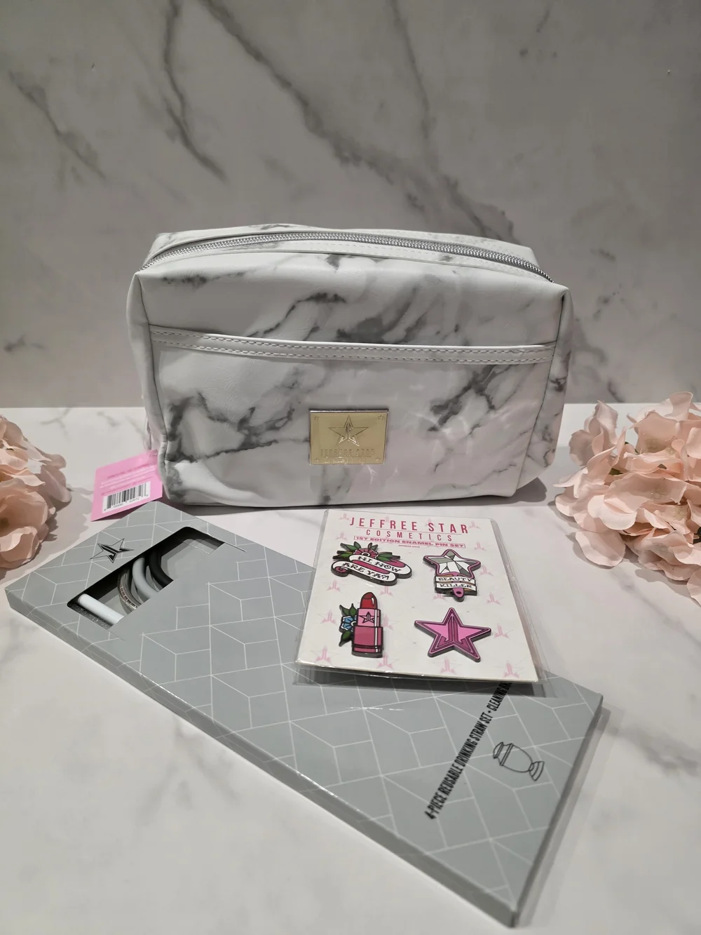 Jeffree Star - Marble Print Makeup Bag - White Marble